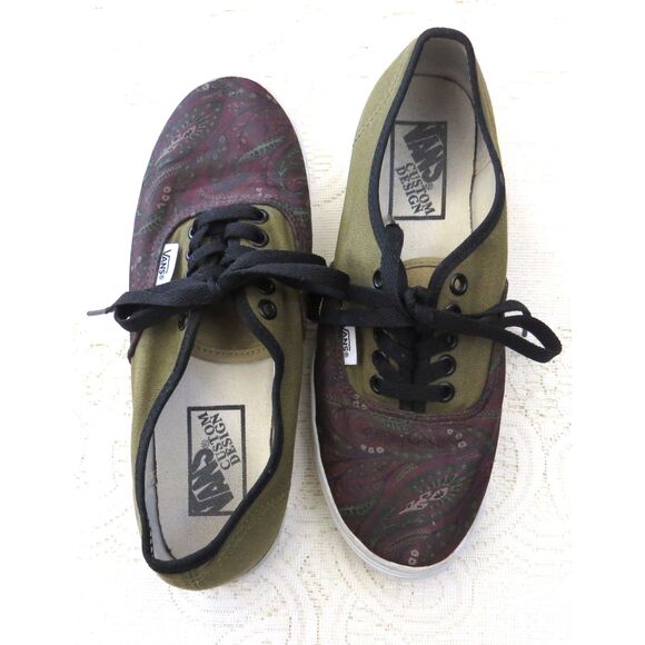 Vans Authentic Women's Custom Design Olive/Paisley  7.5 EUC - Picture 10 of 11